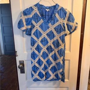 Blue and White Patterned Women's Dress